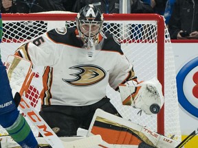 Anaheim's John Gibson improved his lifetime record against the Canucks to 11-2-1 with a 3-2 OT win on Tuesday at Rogers Arena.