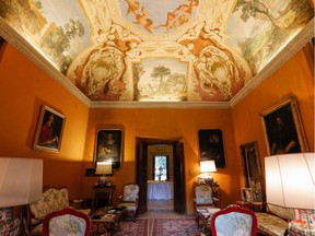 A general view shows a room, with frescoes on the ceiling by Italian artists including Guercino and Domenichino, inside Villa Aurora, a building that boasts Caravaggio's only ceiling mural, which is up for auction in January with an opening bid set at 471 million euros.