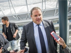 Victor Montagliani, then president of Canada Soccer, speaks to the media about World Cup qualifying matches in Vancouver. Montagliani is now the current head of CONCACAF. 
Several former players who were coached by Bob Birarda, who is facing criminal charges related to sexual misconduct, have previously called for Montagliani to face consequences for his role in the previous investigations.