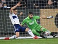 Nov 2, 2021; Los Angeles, California, USA;  Vancouver Whitecaps goalkeeper Maxime Crepeau (16) and defender Jake Nerwinski (28) make a save in the second half against the Los Angeles FC at Banc of California Stadium.
Reports broke Wednesday night that Crepeau had been traded to LAFC.