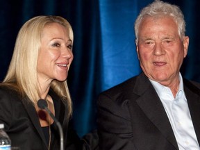 Frank Stronach and his daughter, Belinda, are pictured together in Markham on May 6, 2010. (The Canadian Press)