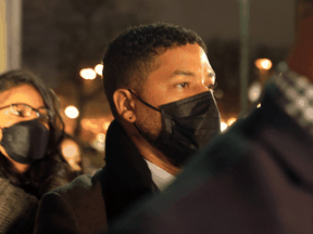 Actor Jussie Smollett arrives at the courthouse to hear the verdict in his trial on December 9, 2021 in Chicago, Illinois.