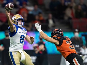 CFL most outstanding player Zach Collaros and his Winnipeg Blue Bombers will have two B.C. Place dates on their schedule in 2022: July 9 and Oct. 15.
