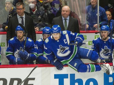 New Vancouver Canucks head coach Bruce Boudreau and Scott Walker leads is the team against the L.A. Kings at Rogers Arena in Vancouver, BC. Dec. 6, 2021.