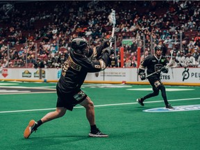 Adam Charalambides takes a shot during the Vancouver Warriors vs. Colorado Mammoth Dec. 7, 2022 at Rogers Arena.