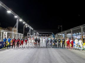 Formula E drivers line-up on the Riyadh Street Circuit in anticipation of this weekend's Season 8, double-header kickoff under the lights in Saudi Arabia.