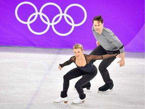 Kirsten Moore-Towers and Michael Marinaro of Canada practise at Gangneung Ice Arena ahead of the pairs figure skating competition of the Pyeongchang 2018 Winter Olympic Games on February 8, 2018.