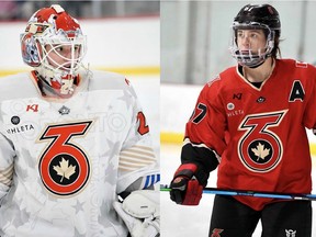 Waterford's Elaine Chuli (left) and Burford's Emma Woods were recently named Premier Hockey Federation all-stars.