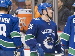 Reid Boucher playing for the Canucks in March, 2018.