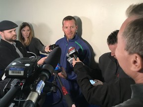 Canucks senior director of player development Ryan Johnson speaking to the media during 2019 Vancouver Canucks development camp at the University of BC.