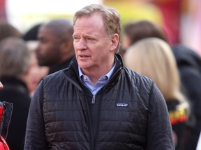 NFL Commissioner Roger Goodell attends the AFC Championship Game between the Kansas City Chiefs and Cincinnati Bengals at Arrowhead Stadium on January 30, 2022 in Kansas City, Missouri.