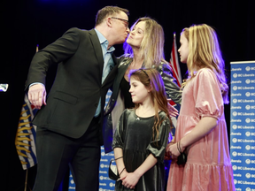 Kevin Falcon is congratulated by his family after securing the B.C.Liberal leadership Feb. 5