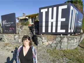 Charity Justrabo in front of her home at Nanaimo Street and Grandview Highway in Vancouver on Feb. 20.