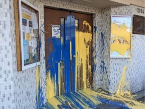 Vancouver Police are investigating an act of vandalism at the Russian Community Centre in Kitsilano. This photo was shared on Twitter in a now-deleted post by Brandon Yan.