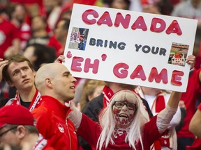 Team Canada fans show their support before a 2016 World Cup qualifier against Mexico at B.C. Place Stadium.