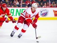 Former Canuck and Richmond native Troy Stecher, in action against the Calgary Flames last weekend, should get a warm reception from Vancouver fans on Thursday night.