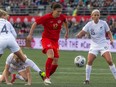 Christine Sinclair takes part in a game against New Zealand during the Canada's Celebration Tour at TD Place in Ottawa on Saturday, October 23, 2021.