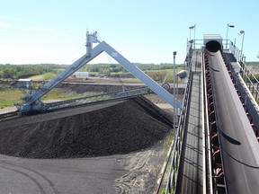 FILE PHOTO: Coal moving equipment at the new Keephills 3 power plant at Wabamun, west of Edmonton, Alberta on Aug. 24, 2011.