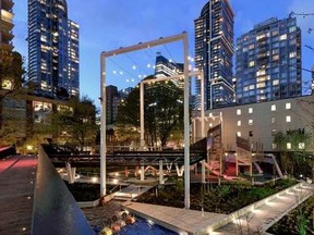 A new park and playground will open Friday in Yaletown at Smithe and Richards streets.