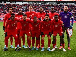 The starting lineup for the Canadian team that beat Jamaica on Sunday, March 27 to secure passage to the 2022 World Cup in Qatar.