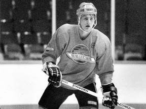 Practice-jerseyed Canucks late ’80s-era defenceman Jim Benning, who three decades later would serve as the team’s general manager, got an early taste of some Vancouver hockey fans’ feelings about him when ‘The Pauser’ — Sportstalk caller Paul Lafleur — yelled at him, ‘You’re a fringe player!’