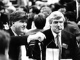 Brian Burke (left) was Canucks president and general manager Pat Quinn's right-hand man in the late 1980s and early '90s. Burke would return to Vancouver in 1998 as the team's general manager, serving in that position until 2004.