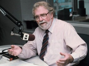 Radio talk show legend Rafe Mair at the CKNW mic in 1998.