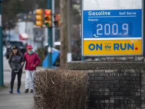 Gas prices for regular gas climbed above $2.00 per litre at gas stations across the Lower mainland Friday March 4, 2022.