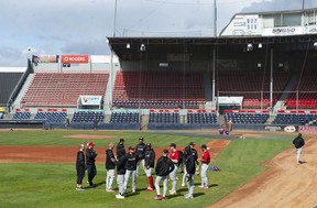 Vancouver Canadians prepare for the upcoming season, at Nat Bailey Stadium in Vancouver on Tuesday, April 5, 2022.