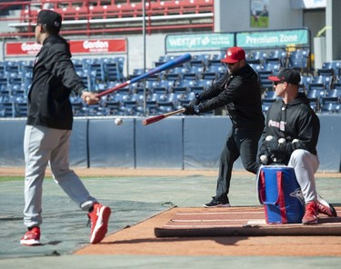 Vancouver Canadians prepare for the upcoming season, at Nat Bailey stadium in Vancouver, BC  Tuesday, April 5, 2022.