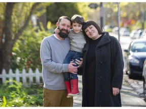 Codi Lechasseur and Jillian Povarchook, and their five-year-old son Serge in Vancouver.