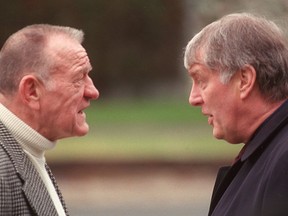 Two B.C. sports legends, pro wrestling great and self-described ‘Canada’s Greatest Athlete’ Gene Kiniski (left) and sports TV broadcaster John McKeachie in 2001.
