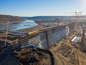 Continuing construction on the B.C. Hydro Site C hydroelectric project on the Peace River near Fort St. John.