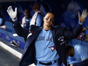 Blue Jays' Matt Chapman celebrates after hitting a home run in the second inning against the Seattle Mariners at Rogers Centre on May 16, 2022 in Toronto.