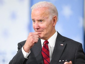 U.S. President Joe Biden speaks to employees at Lockheed Martin, a facility which manufactures weapon systems such as Javelin anti-tank missiles, on May 3, 2022 in Troy, Alabama. (Photo by Julie Bennett/Getty Images)