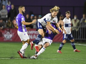 Vancouver Whitecap Florian Jungwirth is feeling the pain after being taken out by two Pacific FC players during last year’s Canadian Championship game in Victoria, a 4-3 loss that left the Whitecaps reeling and cost two of their coaches their jobs.