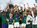 South African flanker Siya Kolisi lifts the Webb Ellis Cup as they celebrate winning the Rugby World Cup Japan 2019 Final match between England and South Africa at International Stadium Yokohama in Yokohama on 2 November 2019. 