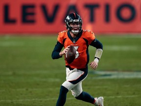 Then-Denver Broncos quarterback Drew Lock in action against the Miami Dolphins in a Nov. 22, 2020 NFL game in Denver.