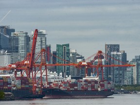 A container ship in the Port of Vancouver.
