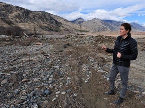 Cawston organic farmer Krystine McInnes surveys the devastation caused by flooding in November. She's worried her land will soon be underwater again as the flood risk rises across B.C. due to a heavy mountain snowpack that has been slow to melt.