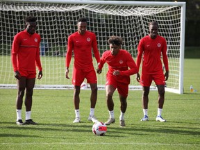Members of Canadian men’s soccer team at the National Training Centre at UBC on Tuesday ahead of their friendly against Panama on Sunday at B.C. Place. (Canada Soccer/ Charles-Andreas Brym)