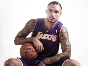 North Vancouver’s Rob Sacre plays it cool — he was ultimately relieved to be picked by the Los Angeles Lakers with the final pick of the 2012 NBA Draft — at a photo shoot for NBA rookies in Tarrytown, N.Y., in August of that year.