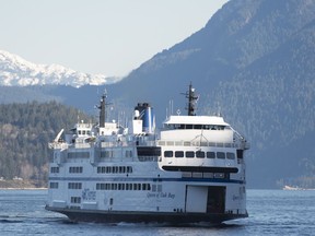 A ferry arrives at Horseshoe Bay near West Vancouver, B.C. Monday, March 16, 2020. British Columbia's health and safety agency for workers has imposed a hefty fine on BC Ferry Services Inc. over the death of one of its workers in June 2020.THE CANADIAN PRESS/Jonathan Hayward