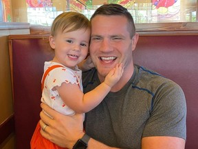 Jared Bridegan with two-year-old daughter Brexley. Bridegan was gunned down in what is believed to be a targeted shooting in Florida.