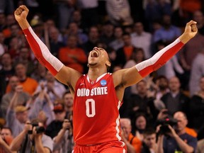 BOSTON, MA - MARCH 24: Jared Sullinger #0 of the Ohio State Buckeyes celebrates after defeating the Syracuse Orange during the 2012 NCAA Men's Basketball East Regional Final at TD Garden on March 24, 2012 in Boston, Massachusetts.