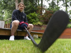 Connor Bedard at home in North Vancouver in June. The star forward, who turns 17 on July 17, is the favourite to be picked first overall in the 2023 NHL Draft.