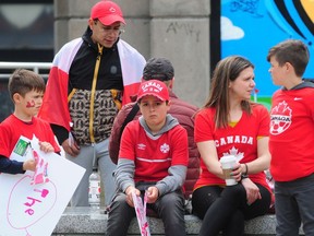 Fans gather outside B.C. Place Stadium after the Canada vs Panama friendly match was cancelled due to a dispute over compensation for the Canadian players in the runup to the 20220 World Cup in Qatar, in Vancouver, BC., on June 5, 2022.