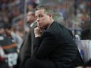Then-Buffalo Bandits head coach Troy Cordingley poses thoughtfully during a 2018 National Lacrosse League game. 