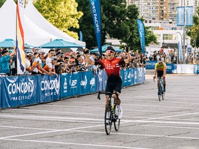 Red Truck Racing's Cole Glover won the men's cycling race at the 2022 Tour de Concord on Thursday, June 30 in Vancouver, hosted by Cycling B.C. and Concord Pacific.