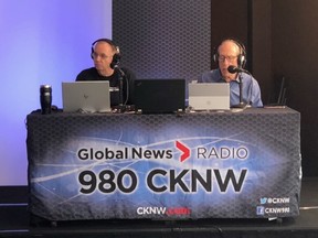 Michael Levy and Gordon MacDonald broadcasting live from CKNW's 75th anniversary party on Aug. 15, 2019.